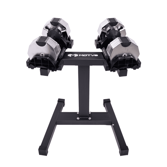 550 Motv8 Decabell Haltères Réglables - Haltères Réglables pour Hommes et Femmes Ajuste de 5 à 50LBS par Incréments de 5LB (Platinum avec Support)