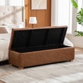 thumbnail image 3 of GZXS 60" Wide Upholstered Storage Bench with Flip-Top Lid & Soft-Close Hinges, Brown PU Leather Tufted Ottoman Seat with Rubberwood Legs for Bedroom Entryway Living Room, 3 of 9