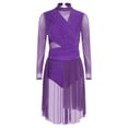 thumbnail image 3 of Alvivi Women's Lyrical Dance Dress Rhinestone Long Sleeve Skirted Leotard Figure Ice Skating Dancewear Purple XXL, 3 of 7