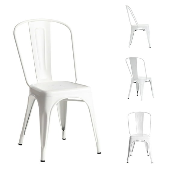 Juego de 4 sillas de metal para exteriores y interiores, sillas de comedor, sillas de patio, navi, cocina, restaurante, sillas de metal estables, color blanco Stay Elit Minimalista Tolix