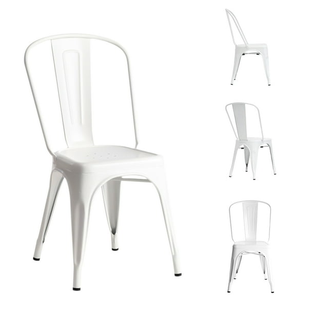 Juego de 4 sillas de metal para exteriores y interiores, sillas de comedor, sillas de patio, navi, cocina, restaurante, sillas de metal estables, color blanco Stay Elit Minimalista Tolix