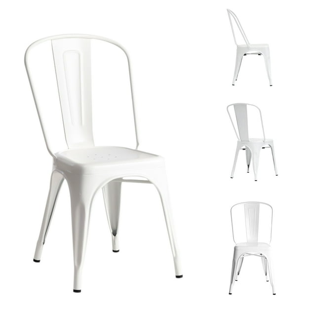 Juego de 4 sillas de metal para exteriores y interiores, sillas de comedor, sillas de patio, navi, cocina, restaurante, sillas de metal estables, color blanco Stay Elit Minimalista Tolix