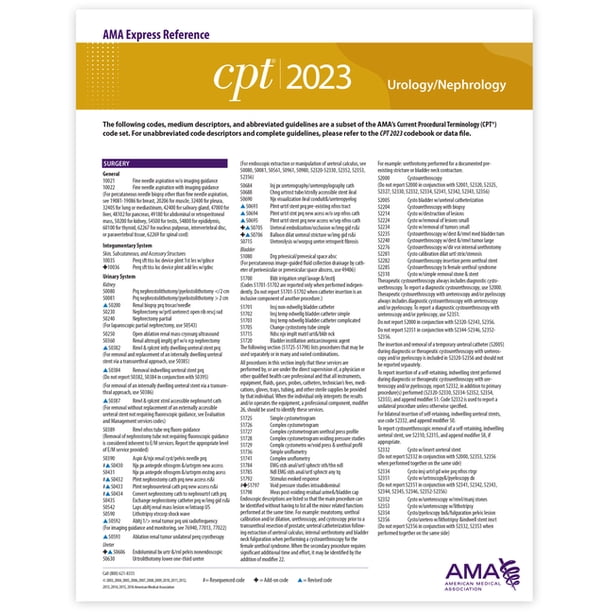 CPT 2023 Express Reference Coding Card: Urology/Nephrology (Book ...
