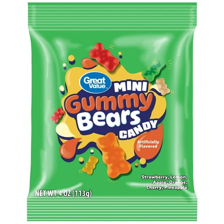 Great Value Mini Gummy Bears Candy, 4 oz