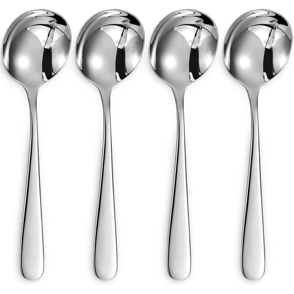 Premium 7" Louise Soup Spoons, 18/10 Stainless Steel, Dishwasher Safe (4 PCS)