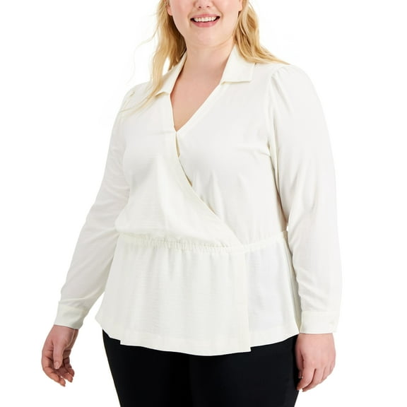 Alfani Plus Size Surplice Peplum Blouse Calla Lily 2X