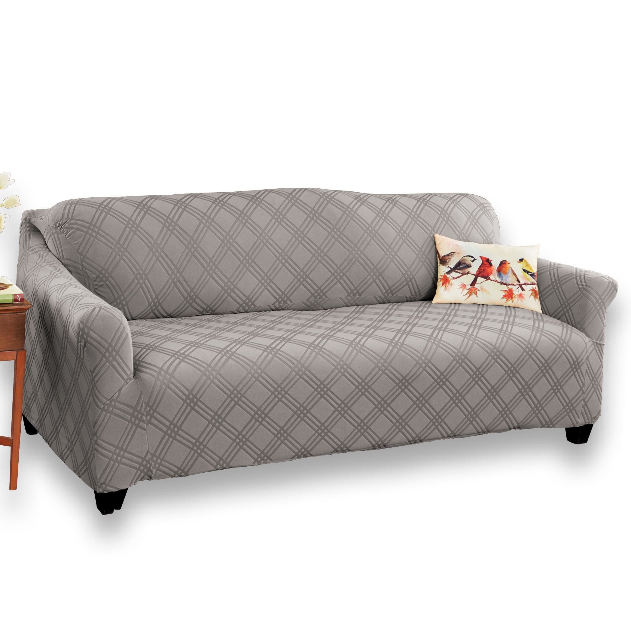 Stretch Sensations Stretch Double Diamond Sofa Slipcover Gray 1 Piece Walmart Com Walmart Com