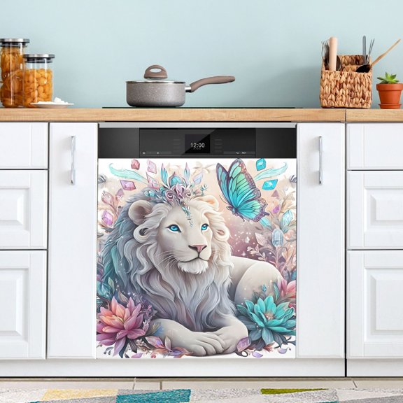 Lion Butterfly Flower Dishwasher Magnetic Covers Magnet Sticker Kitchen Decor Dishwasher Refrigerator Front Door Covers Decorative Magnetic 23" x 26"