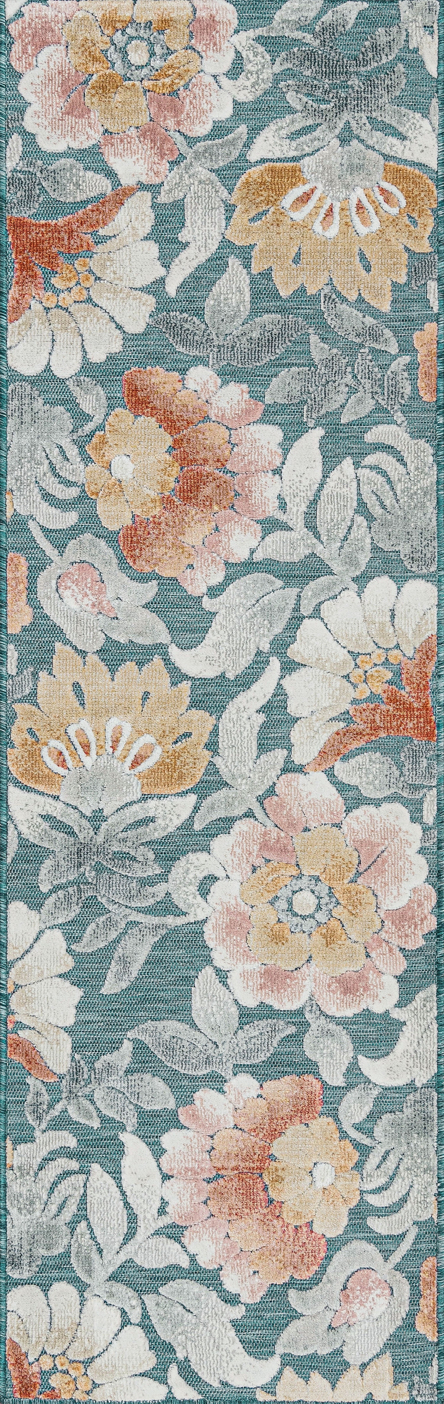 2x8 Water Resistant, Indoor Outdoor Runner Rugs for Patios, Hallway, Entryway, Deck, Porch, Balcony or Kitchen | Outside Area Rug for Patio | Aqua, Floral | Size: 2'2'' x 7'3''
