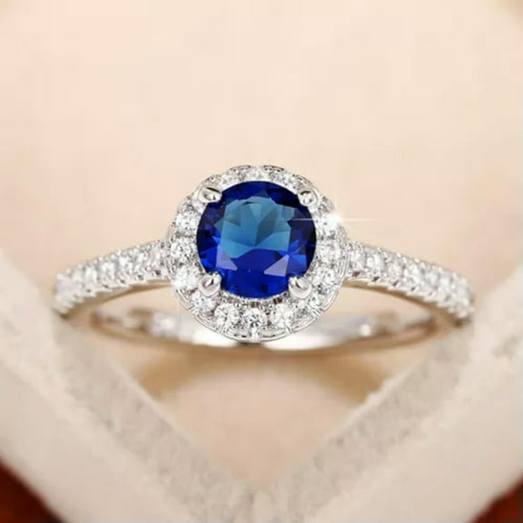 GKNET 4 Colors Cubic Zirconia Rings Women Pretty 925 Silver Delicate Jewelry Gift Size 6-10-8-Dark Blue