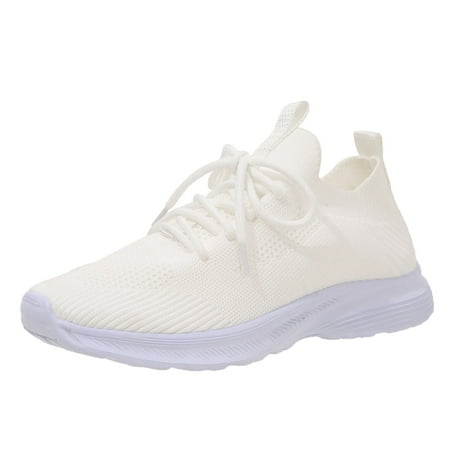 Huesdet Women s Mesh Lace-Up Walking Sneakers Comfortable Memory Foam Soft Sole Lightweight Working Running Shoes(Beige 6.5)