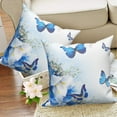 thumbnail image 4 of Blue Floral Butterfly Throw Pillow Covers 18x18 Set of 2,Spring Wildflower Decorative Pillow Cases for Bedroom Sofa Couch, 4 of 6