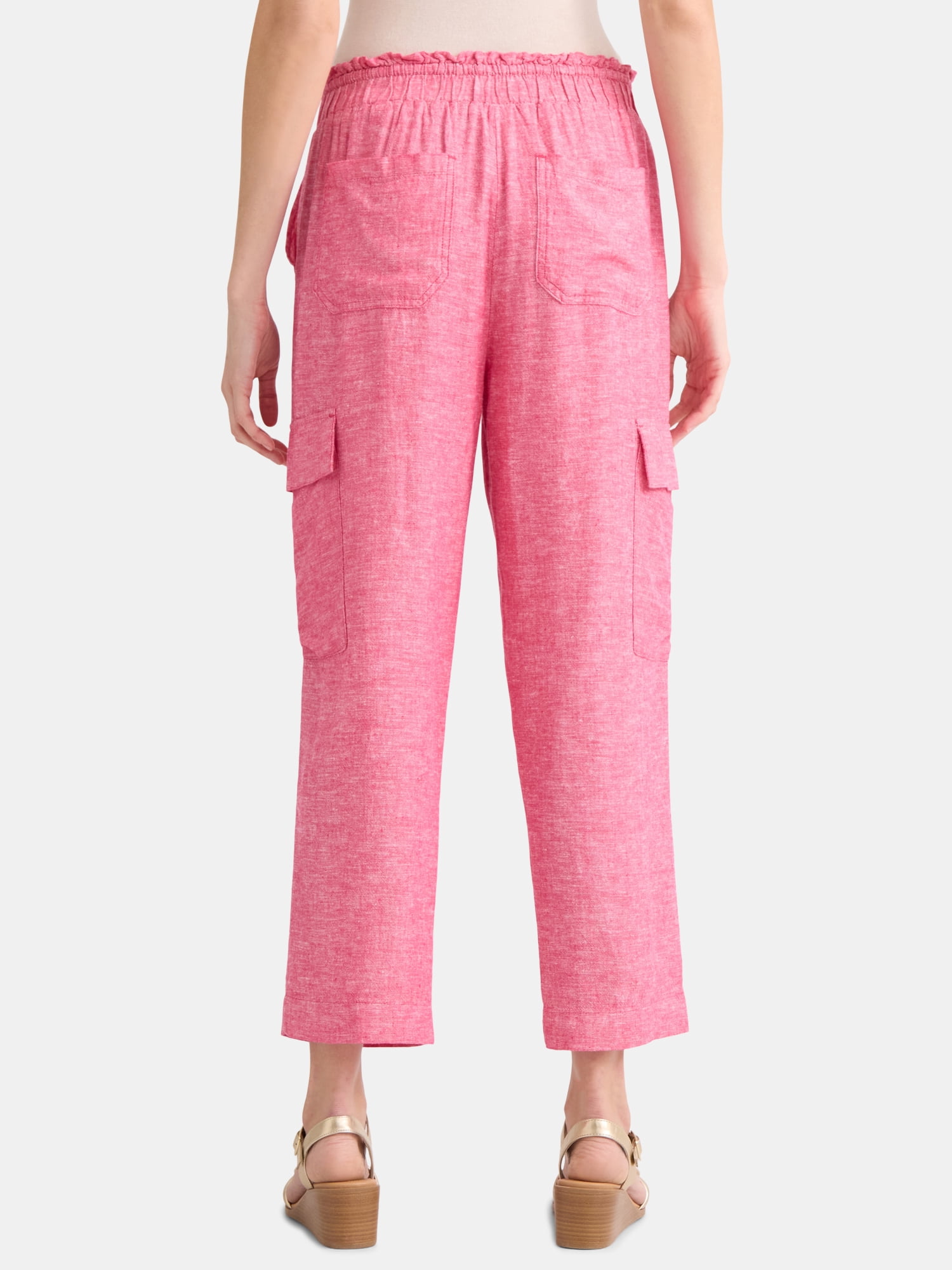 Time and Tru Women’s and Women’s Plus Linen Blend Cropped Cargo Pants, 27" Inseam, Sizes XS-3XL