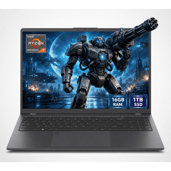 Toemaagic Gaming Laptop 15.6 FHD , AMD Ryzen 7 5825U, 16GB RAM, 1TB SSD, Windows 11PRO, Graphite, Backlit KB, Gray