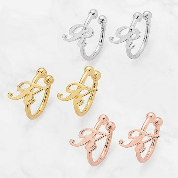 Personalized Planet Sterling Silver Script Initials Ear Cuffs ,Women's