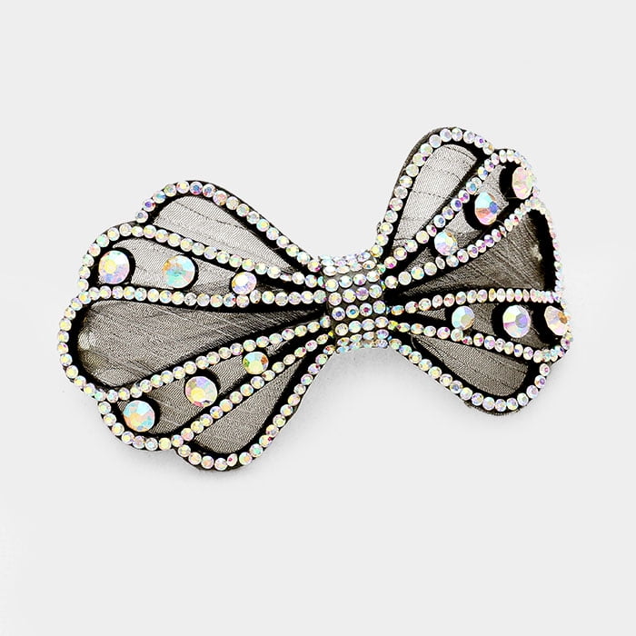 Sparkly Barrette Felt Back Pave Bow Rhinestone Crystal Hair Clip Pin Accessory 