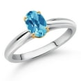 thumbnail image 2 of Gem Stone King 10K White and Yellow Gold Swiss Blue Topaz Solitaire Engagement Ring for Women (1.00 Cttw, Oval Checkerboard 7X5MM, Gemstone November Birthstone, Size 6), 2 of 4