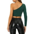 thumbnail image 3 of INSPIRE CHIC Women's Metallic Glitter One Shoulder Long Sleeve Crop Top S Dark Green, 3 of 6