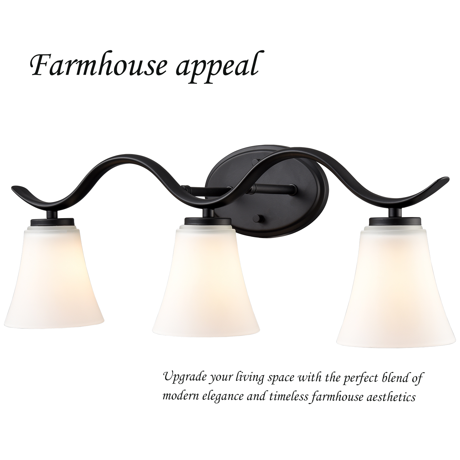 Bergamo 3-Light Black Vanity Light Farmhouse Bathroom Light Fixture Black Wall Sconce with Frosted Glass for Bathroom,Powder Room,Hallway