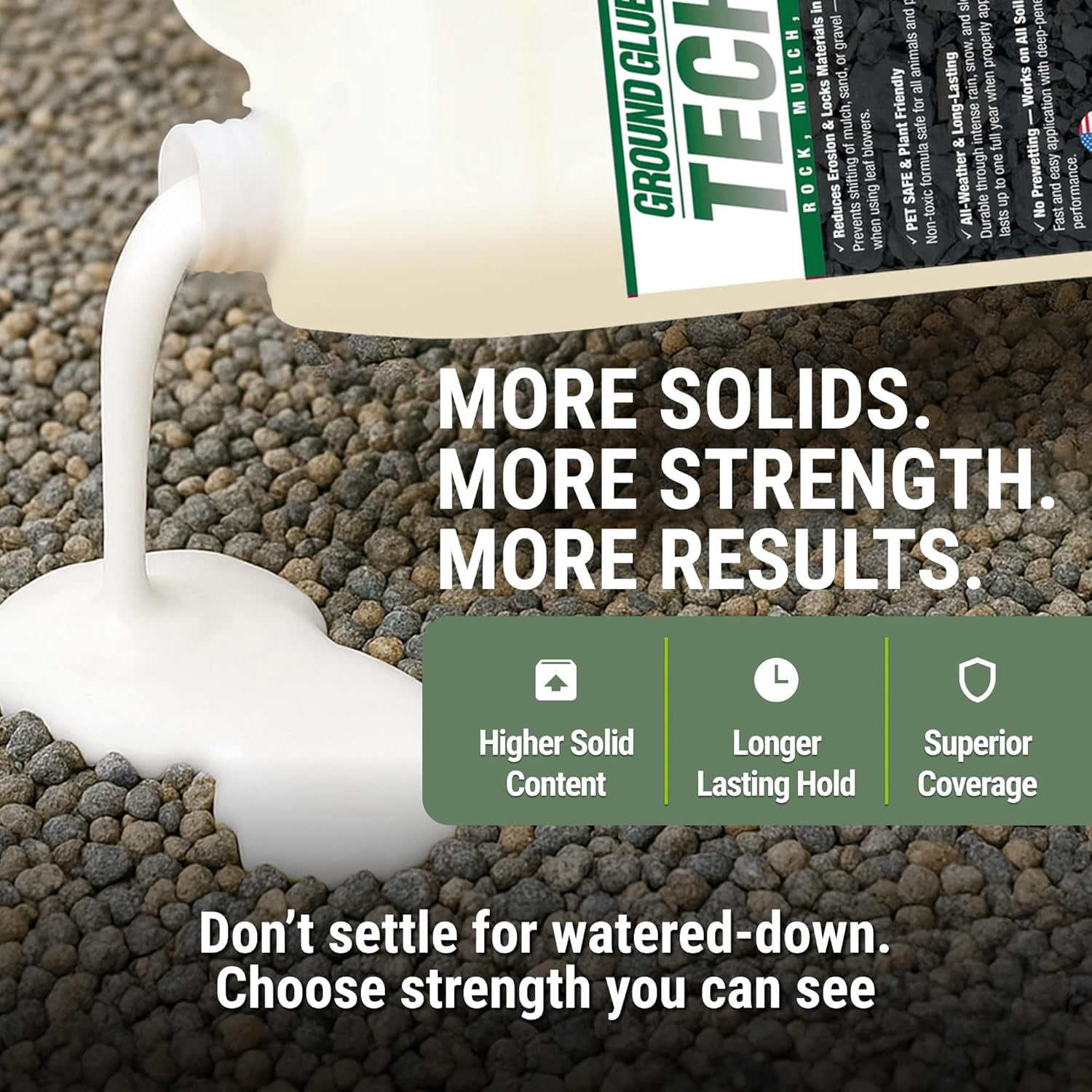 Ground Glue Tech-Tonic Landscape Adhesive for Rock, Mulch, and Sand, Long-Lasting Stabilizer for Trails & Slopes, Pet-Safe binder for, Gravel, Bark & Flower Beds, 32oz