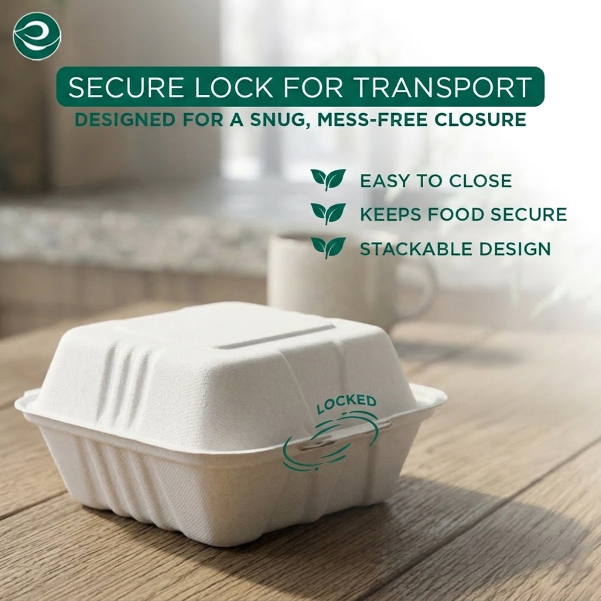 Eco Soul Tree-Free Compostable Bagasse Clamshell Containers, 6 x 6 Inch, 50 Count