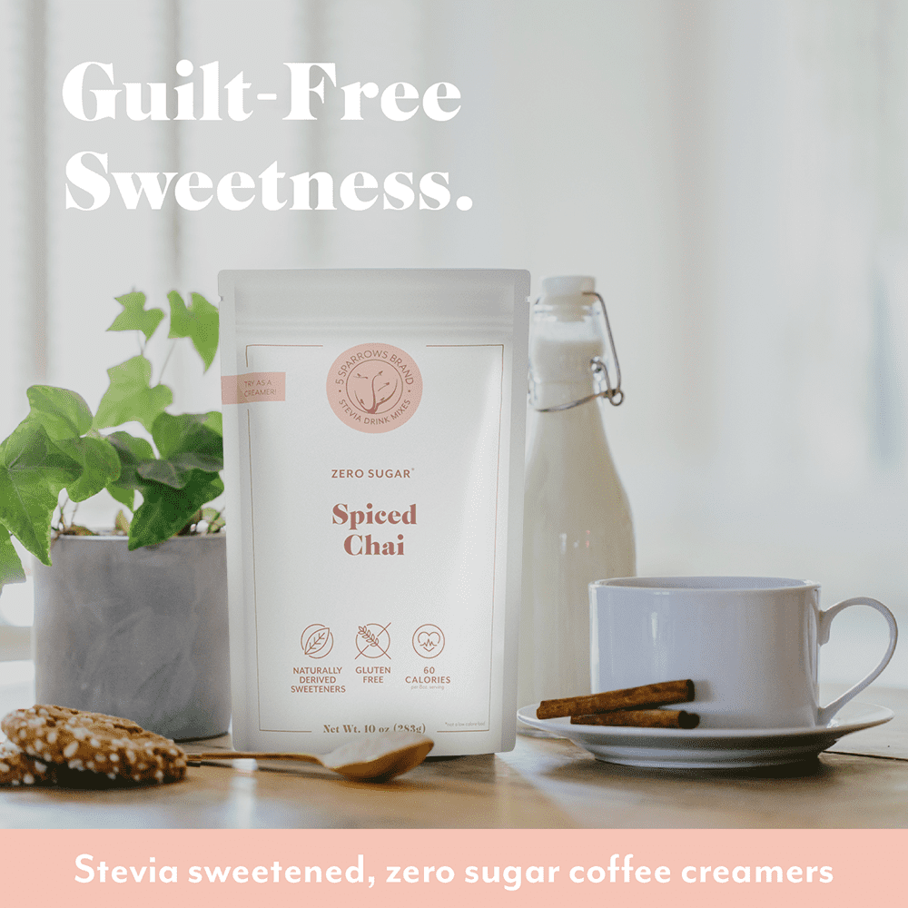 5 SPARROWS Healthy Sugar-Free Spiced Chai Tea Latte Powder - Stevia-Sweetened, Zero Sugar Creamer for Dirty Chai - Keto-Friendly Flavored Coffee Drink Mix, 40oz (2.5lb)