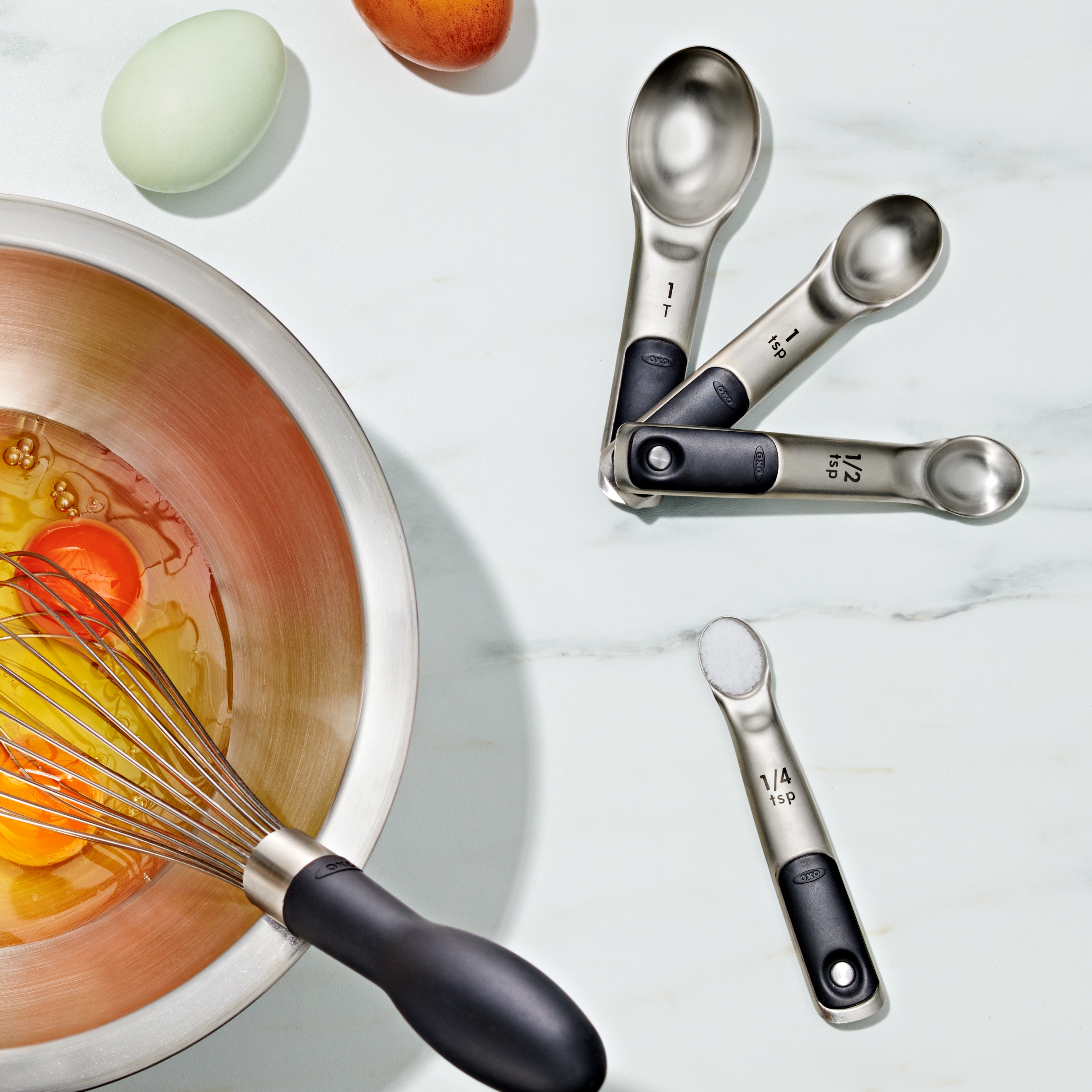 OXO Stainless Steel Measuring Spoons 4-Piece Set with Magnetic Handles and Etched Measurements