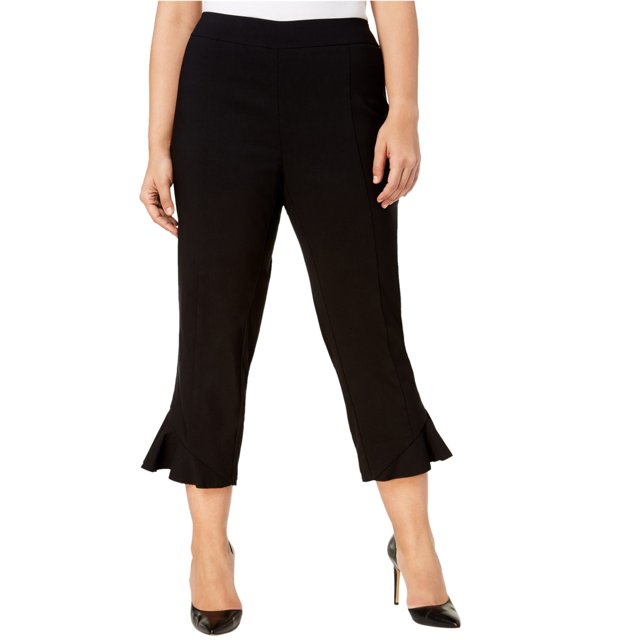 Pantalones Casual I-N-C recortados con dobladillo con volantes Mujer Negro 18W