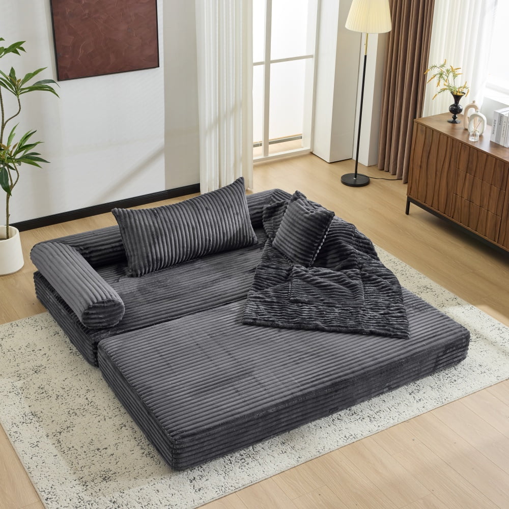 Ktaxon Convertible Sofa Bed, Pull-Out Sleeper Loveseat Couch with Oversized Back Pillow, Ideal for Living Room or Guest Use Dark Gray
