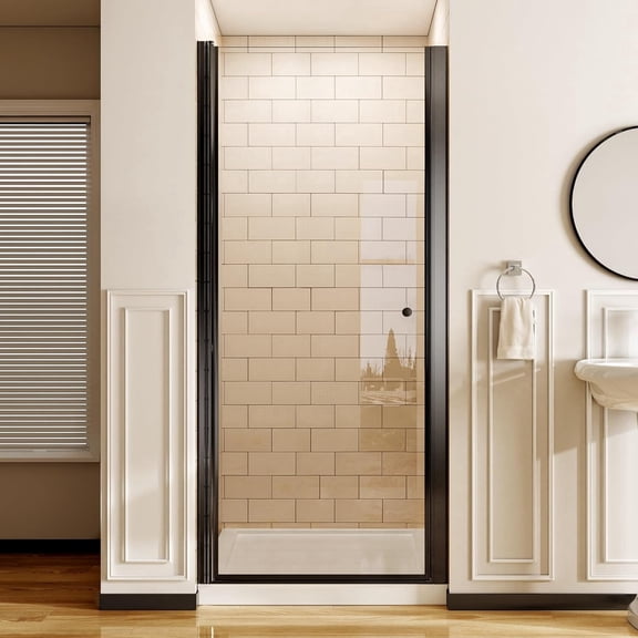 Aurisal Frameless Pivot Shower Door, 34–34.4 in W x 72 in H, 6mm Tempered Glass, Matte Black, Reversible, SGCC Certified