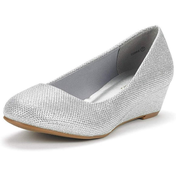Dream Pairs Women's Debbie Mid Wedge Heel Pump Shoes,Size 8.5,Silver/Glitter,Debbie