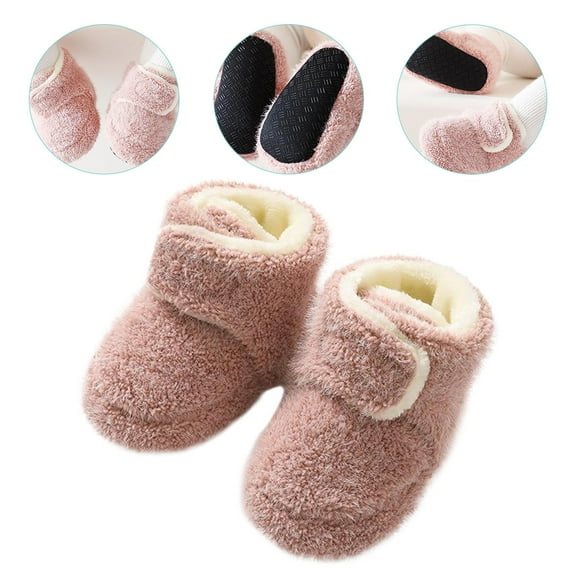 DINHEAROM 1 Pair Baby Girl First Walking Shoes Pink Wool Soft Sole for 0 6 Months Infants