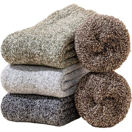 

QWZNDZGR 3Pack Mens Super Thick Wool Warm Socks - Soft Comfort Casual Crew Winter Socks