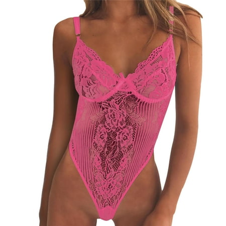 Midwennn Women Sexy Fashion Lace Lingerie Underwear Sleepwear Bodysuit Jumpsuit Bodysuit Lingerie for Women with Robe