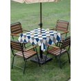 thumbnail image 4 of Outdoor Tablecloth with Umbrella Hole for Patio/Picnic/Party/Camping, Blue Grey Plaid Waterproof Table Cloth Square Cover Washable, Modern Geometric Minimalist Checkered (54"x 54"), 4 of 8