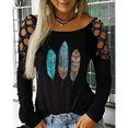 thumbnail image 2 of Tops con hombros descubiertos para mujer, blusa estampada retro con cuello redondo, camisa tipo túnica de manga larga, camisetas informales sueltas Fridja  hkj1816, 2 of 7