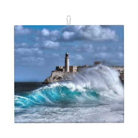 

Xecao Lighthouse in Havana Print Dish Drying Mat for Kitchen Counter Absorbent Coffee Bar Mat Dish Drainer Rack Mats Dining Room Decoration