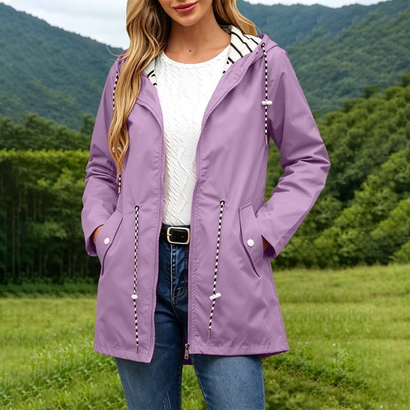 gbyLJF Women Lightweight Hooded Windbreaker with Zipper Pockets Sun Protection Full Zip Thin Jackets Casual Hiking Running Long Sleeve Coats