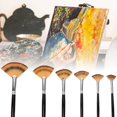 thumbnail image 4 of Pincel de pintura de pelo de nailon con mango de abedul en forma de abanico para gouache, acuarela, dibujo, suministros de arte (6 piezas), 4 of 10