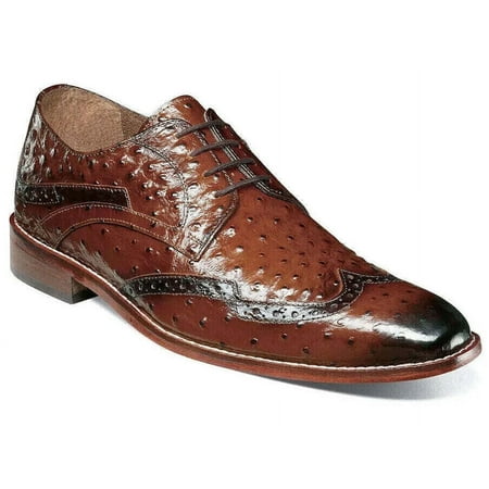 

Stacy Adams Gennaro Wingtip Oxford Ostrich Print Leather Cognac 25537-221