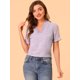 thumbnail image 5 of Blusa de Manga Corta Allegra K con cuello de Volante floral y Manga de burbuja para Mujer morado claro M, 5 of 6