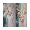 thumbnail image 2 of Designart "Abstract Retro Hydrangea Flower Blossom II" Hydrangea Wall Art Set Of 2 - Traditional Gold Canvas Set For Living Room Decor, 2 of 6