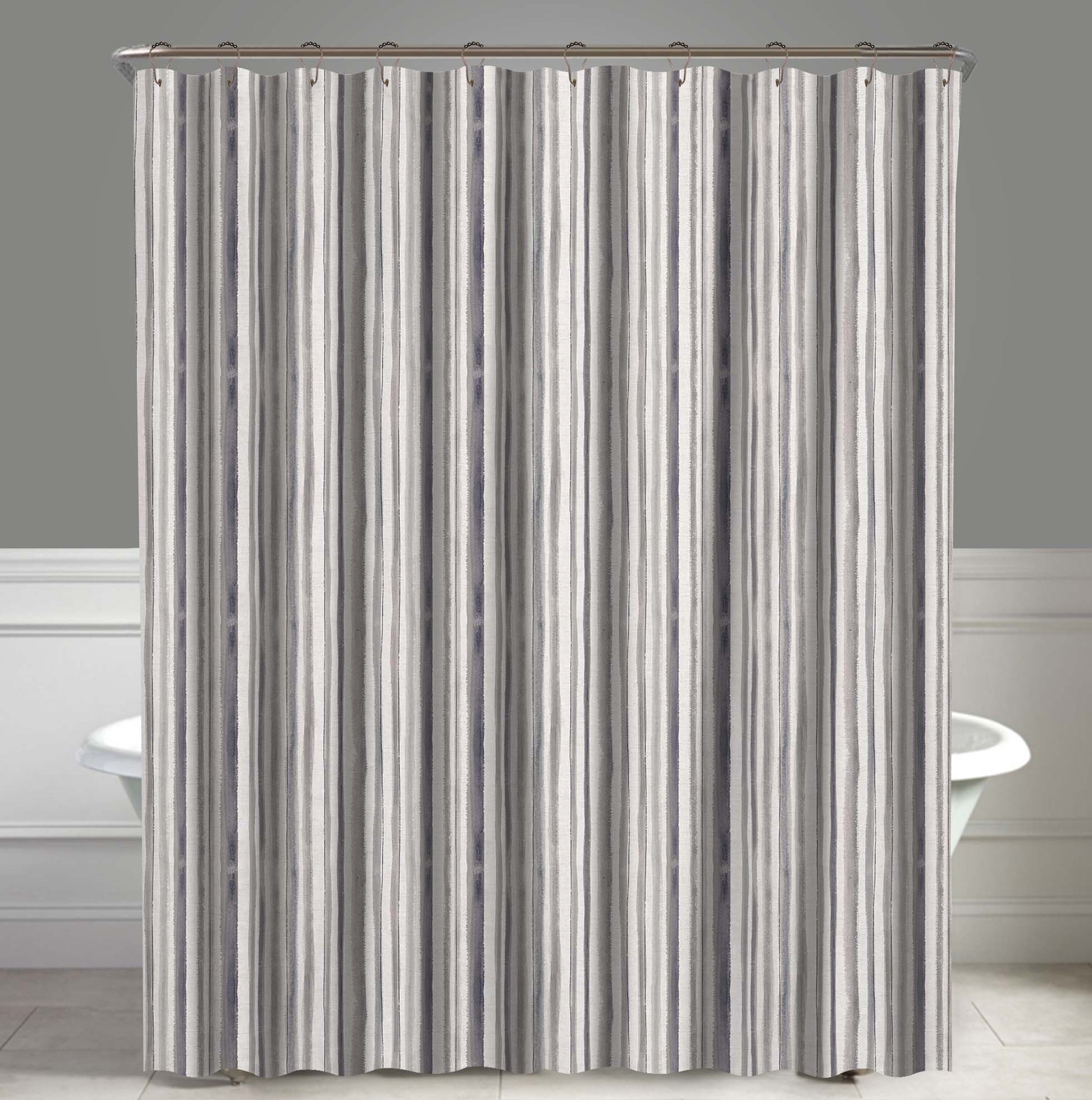 Stripe Neutral Mira Water Repellent Shower Curtain 72"X72", Free 12