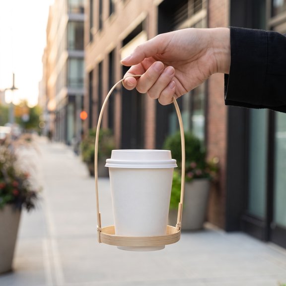 FESTFENDS 10Pcs Bamboo Coffee Holder with Handle Khaki Portable Drink Carrier for Office School Home