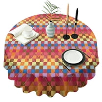 Colorful Geometric Pattern Round Tablecloth 60"x60",Wrinkle Wipeable Table Cloth for Kitchen Dining Room Picnic Patio Party