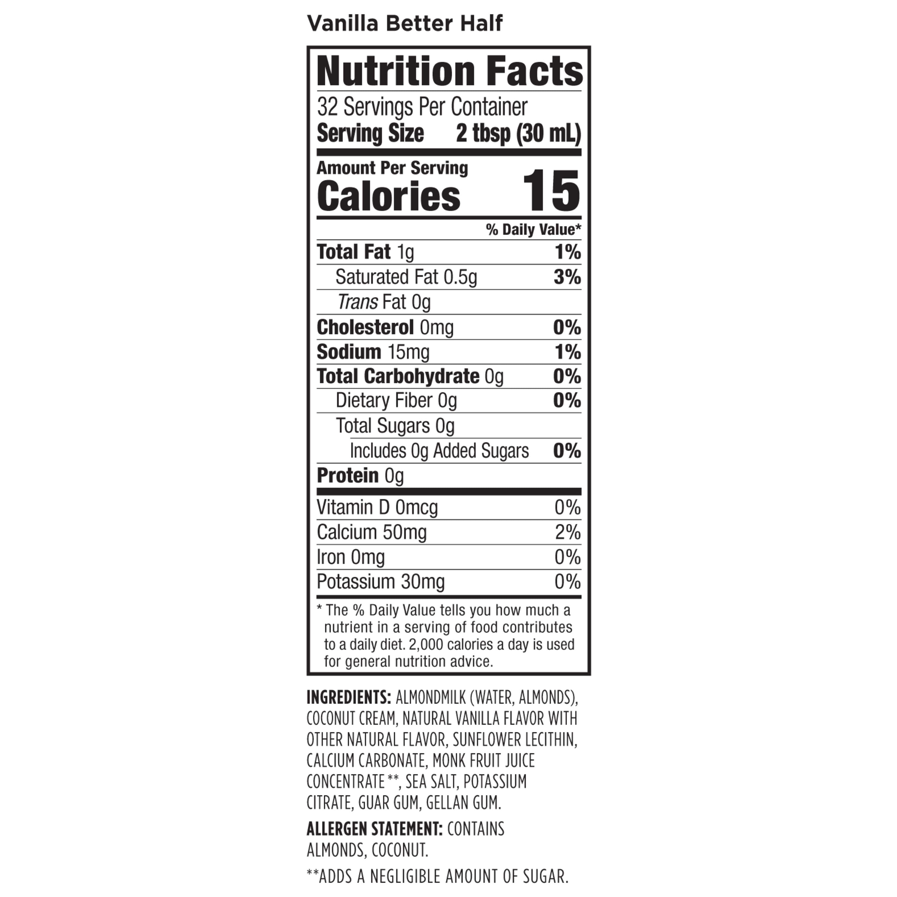 Califia Farms Vanilla Better Half Almond Milk Half and Half 32 Fluid Ounces