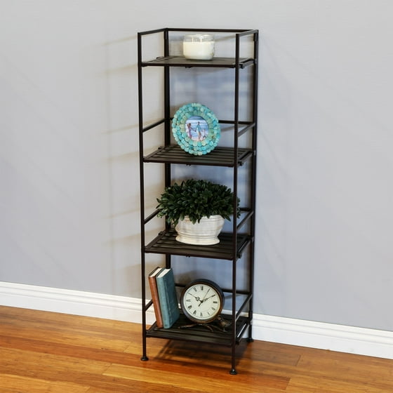 4 Tier Resin Slat Square Tower Shelving Espresso Composite 4 Tier Resin Slat Square Tower Shelving Espresso Composite Shelves With Woodgrain Texture Mount To An Iron Frame By Seville Classics Com