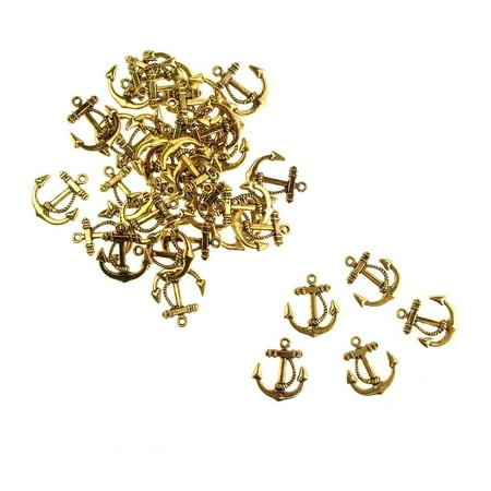 Pewter Metal Embellishments - Metal Nautical Anchor Charms, Gold, 3/4-Inch, 36-Count