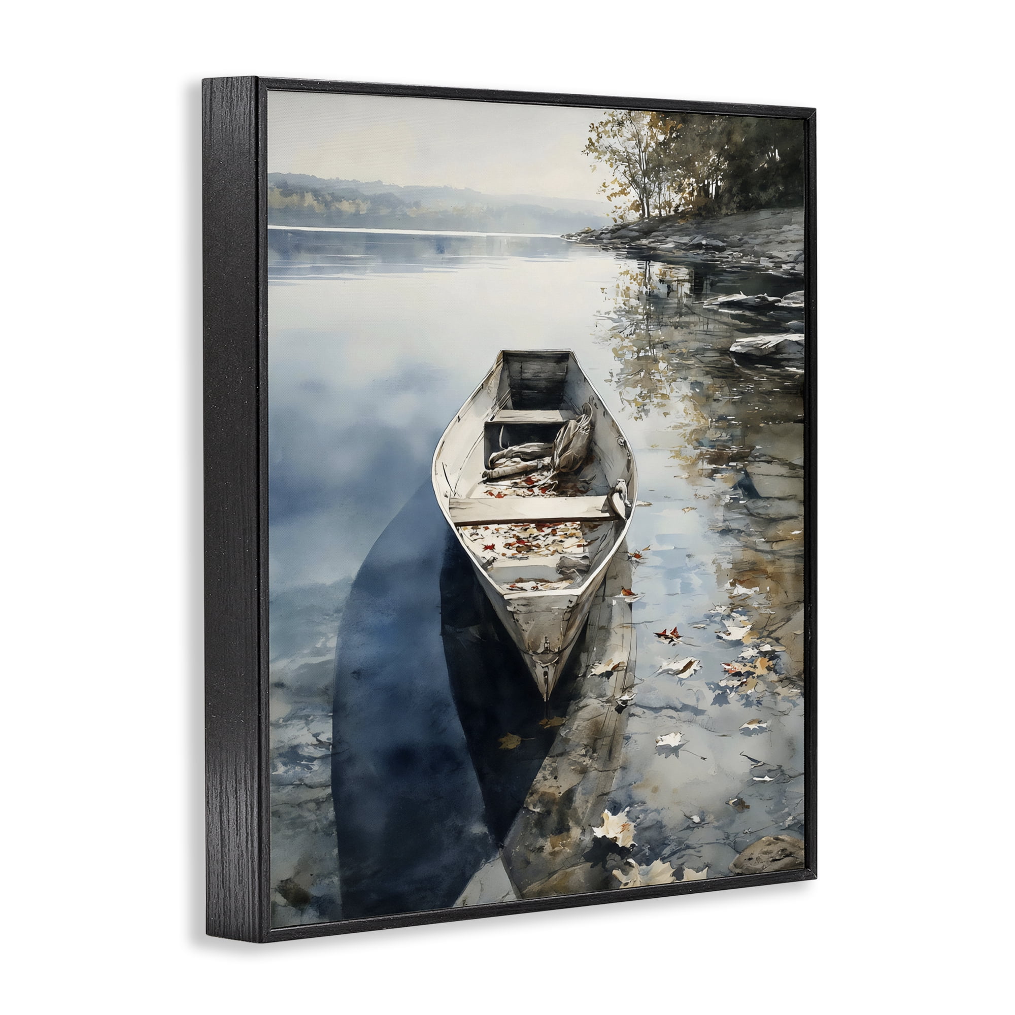 Stupell Industries Boat In The Fall Reflection Black Framed Giclee Art, design by Franklyn Gregory