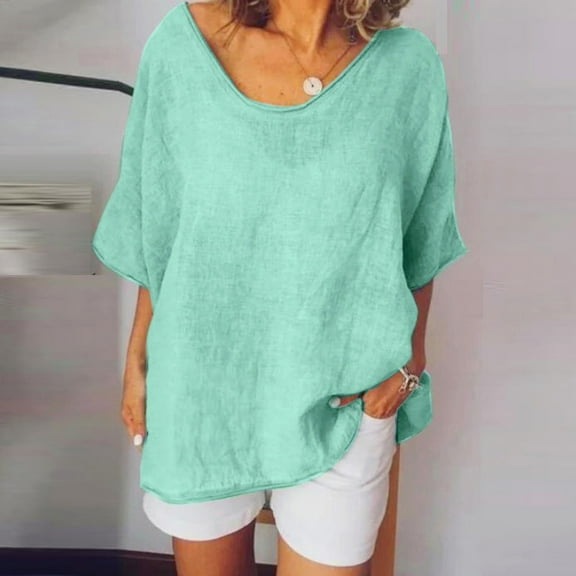 Babysbule Women's Tops Women Casual Summer Solid O-Neck Short Sleeves Plus Size Top T-Shirt Blouse